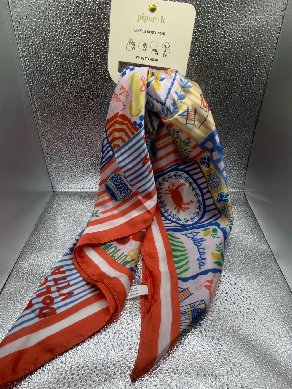 piper-k Women's Multicolor Printed Silk Scarf - Beach Motif